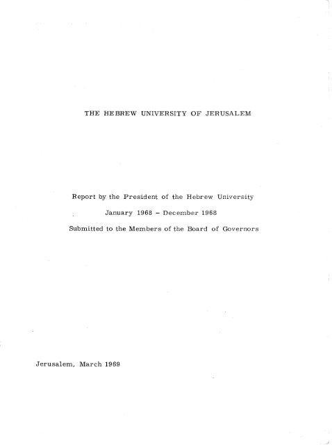 1968 President of HUJI Report Jan.-Dec 1968