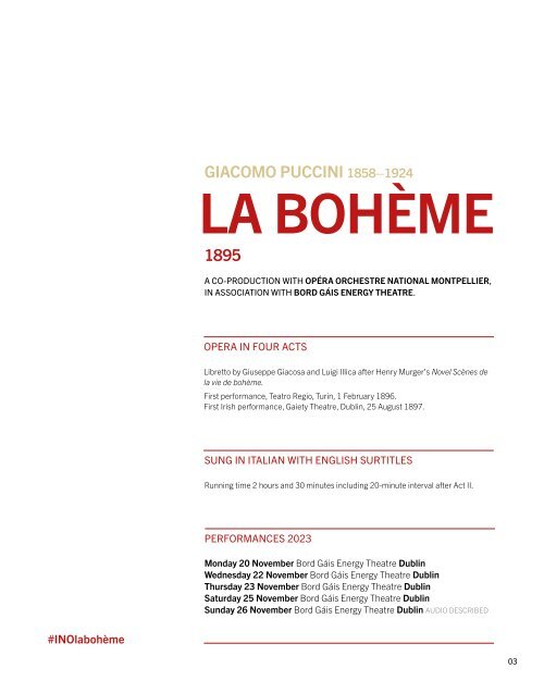 La bohème 2023 Programme