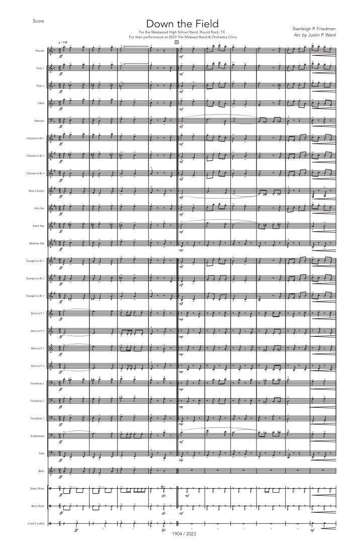 Stanleigh P. Friedman arr. Justin P. Ward — Down The Field (Score