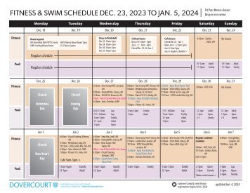 Dovercourt holiday 2023-2024 centre schedule