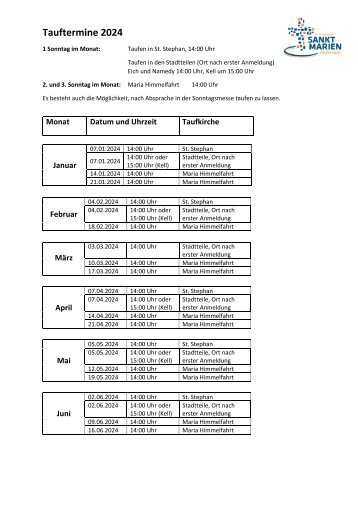 Tauftermine 2024