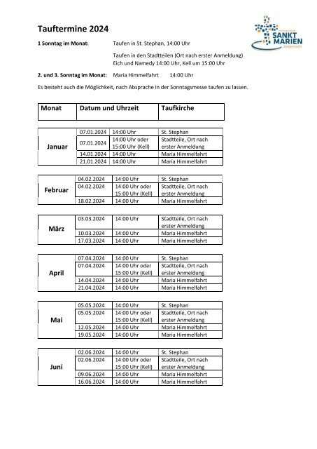 Tauftermine 2024