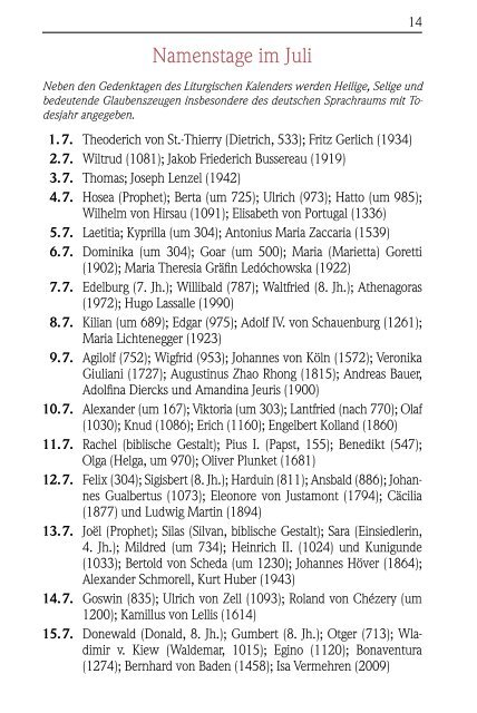 Namenstagskalender (Stand: 16.05.2023)