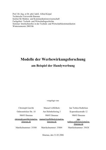 Modelle der Werbewirkungsforschung am Beispiel ... - Löffelholz.com