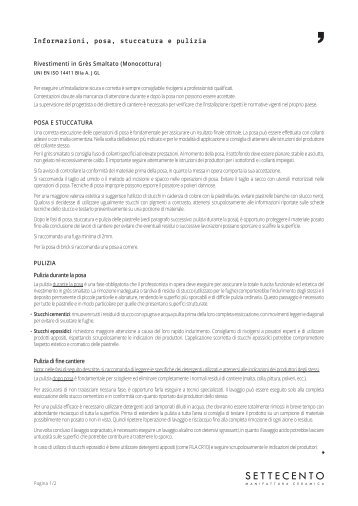 (ITA) (BIIa) Info - Posa, stuccatura, pulizia - Grès Smaltato