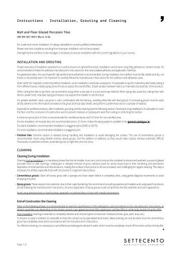 (ENG) (BIa) Instructions - Installation, Grouting, Cleaning - Glazed Porcelain