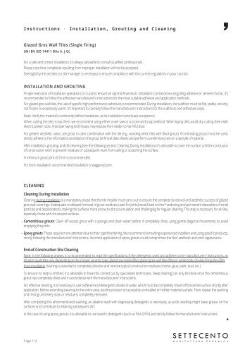 (ENG) (BIIa) Instructions - Installation, Grouting, Cleaning - Glazed Gres