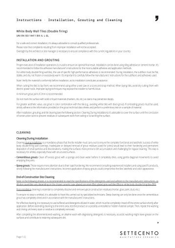 (ENG) (BIII) Instructions - Installation, Grouting, Cleaning - White Body Double-Firing