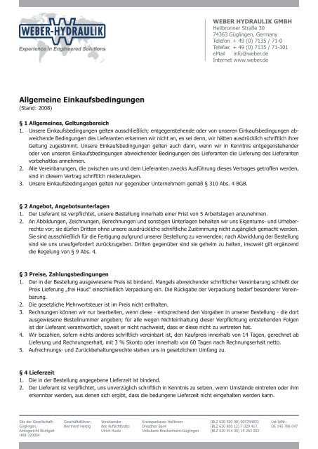 Allgemeine Einkaufsbedingungen - Weber-Hydraulik GmbH