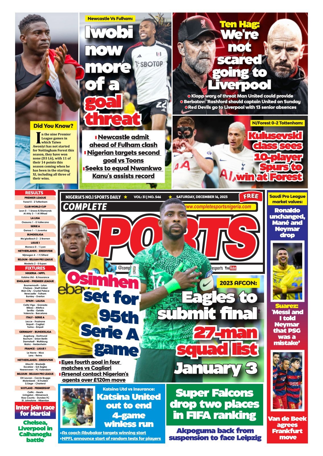 COMPLETE SPORTS - SATURDAY, DEC 16, 2023