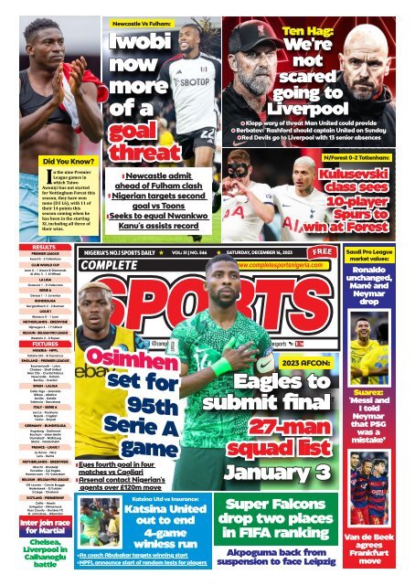 COMPLETE SPORTS - SATURDAY, DEC 16, 2023
