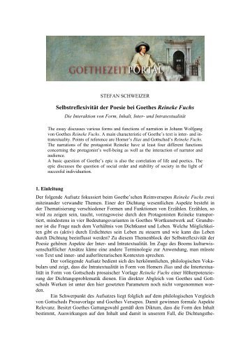 Selbstreflexivität der Poesie bei Goethes Reineke Fuchs - Das ...