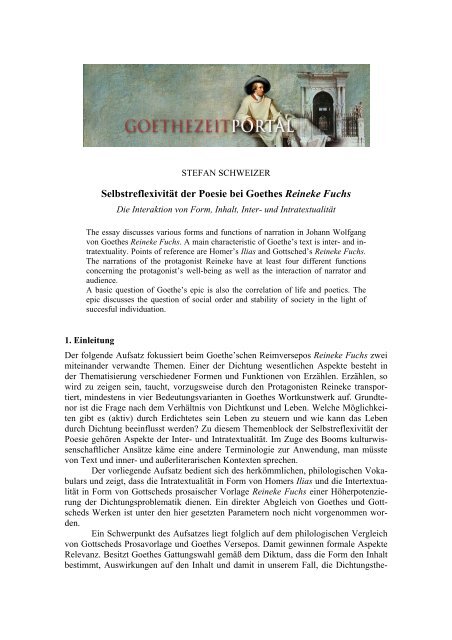 Selbstreflexivität der Poesie bei Goethes Reineke Fuchs - Das ...