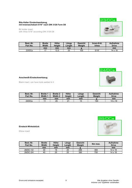 Drehmoment-Programm Torque Program Weber Tools