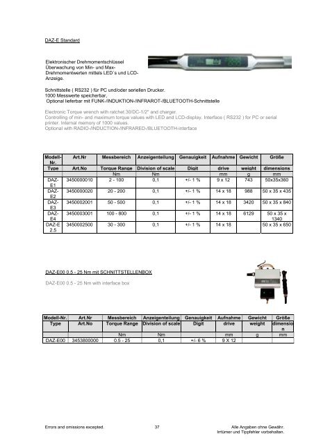 Drehmoment-Programm Torque Program Weber Tools