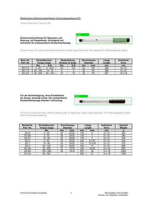 Drehmoment-Programm Torque Program Weber Tools