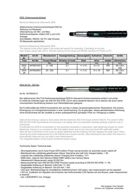 Drehmoment-Programm Torque Program Weber Tools