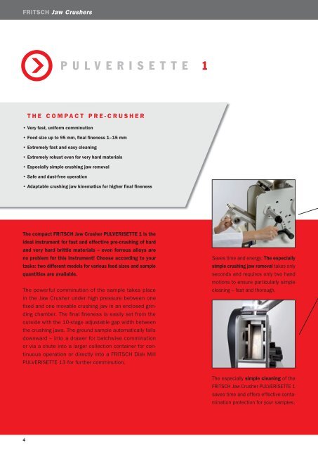 Fritsch Jaw Crushers and Disk Mills (PDF) - John Morris Scientific