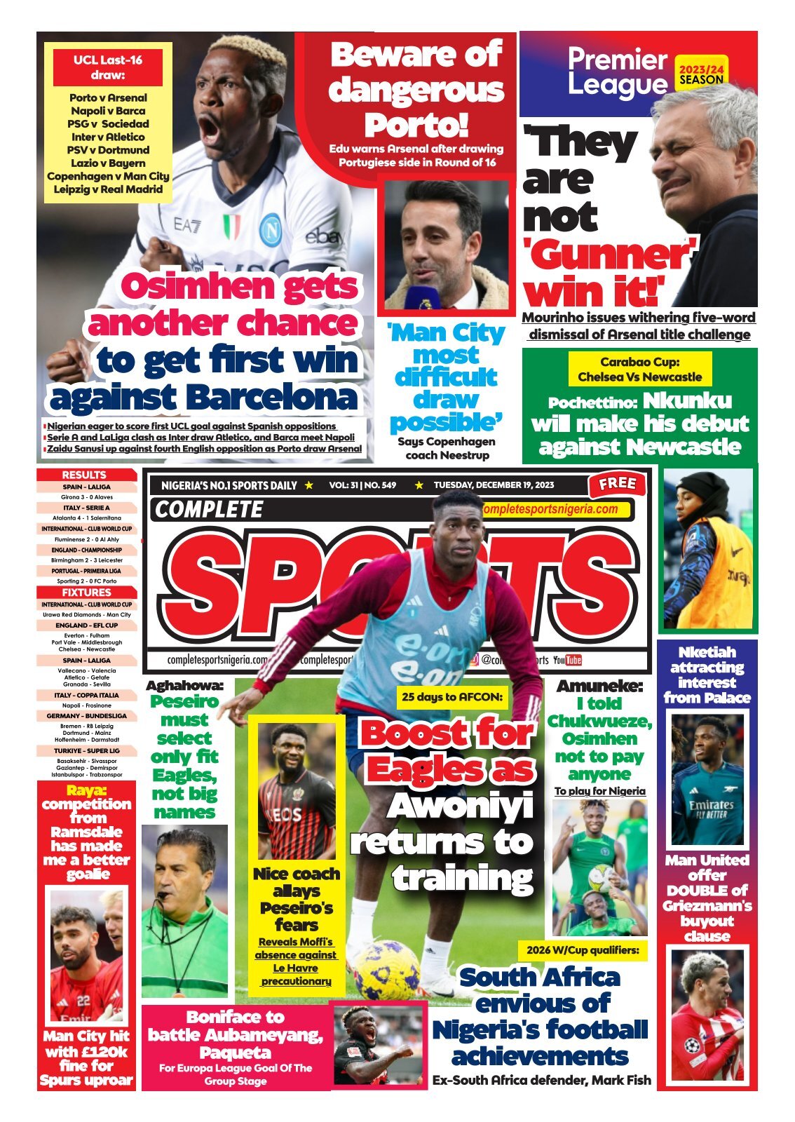 COMPLETE SPORTS - TUESDAY, DEC 19, 2023