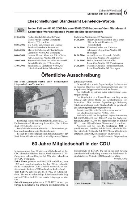 ZukunftsWerkStadt Ausgabe Juli / August 2006 - Stadt Leinefelde ...