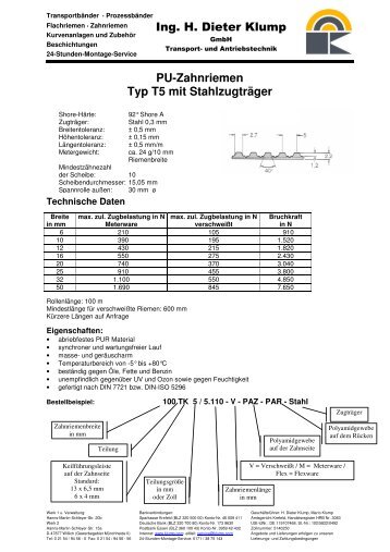 PU-Zahnriemen Typ T5 mit Stahlzugträger - Klump GmbH