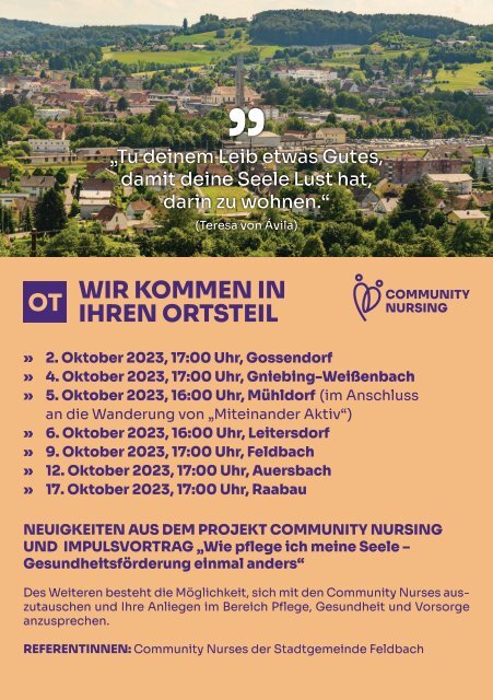 "Aktiv in Feldbach" - Veranstaltungen (Oktober 2023 bis März 2024)