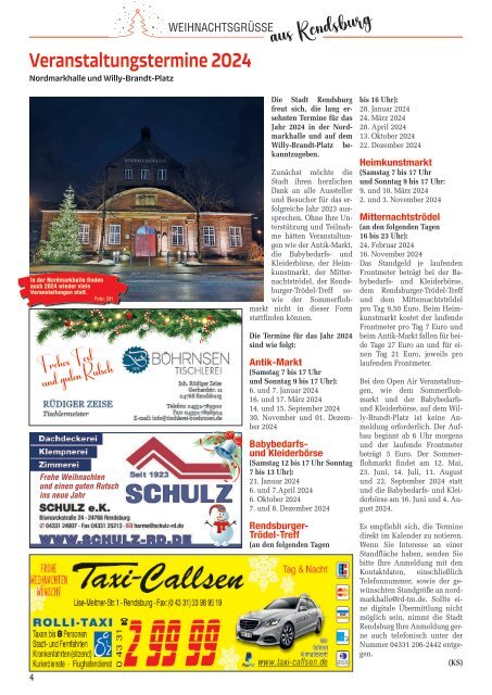 Holsteiner KlöönSNACK - Ausgabe Rendsburg / Mittelholstein - Weihnachten 2023 / Januar 2024