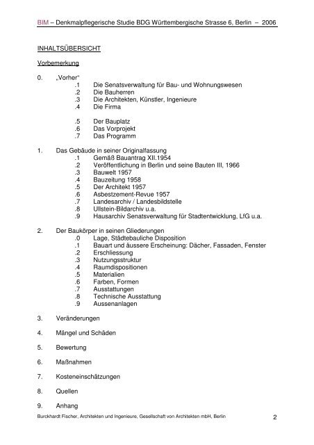 Das Hochhaus der Senatsbauverwaltung in Berlin 1957 - Denkmalpflegerische Studie 2006 BIM - Burckhardt Fischer Architekten