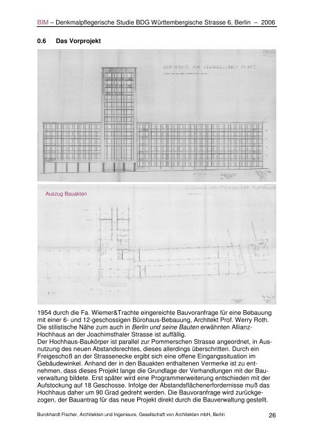 Das Hochhaus der Senatsbauverwaltung in Berlin 1957 - Denkmalpflegerische Studie 2006 BIM - Burckhardt Fischer Architekten