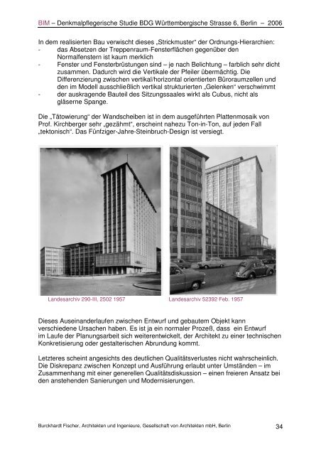 Das Hochhaus der Senatsbauverwaltung in Berlin 1957 - Denkmalpflegerische Studie 2006 BIM - Burckhardt Fischer Architekten