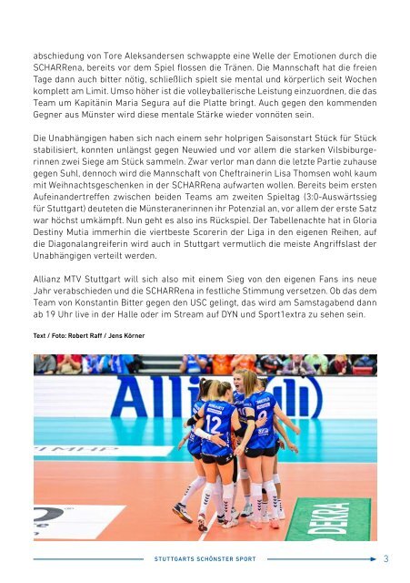 Spieltagsheft Allianz MTV Stuttgart vs. USC Münster Volleyball Bundesliga 23.12.2023