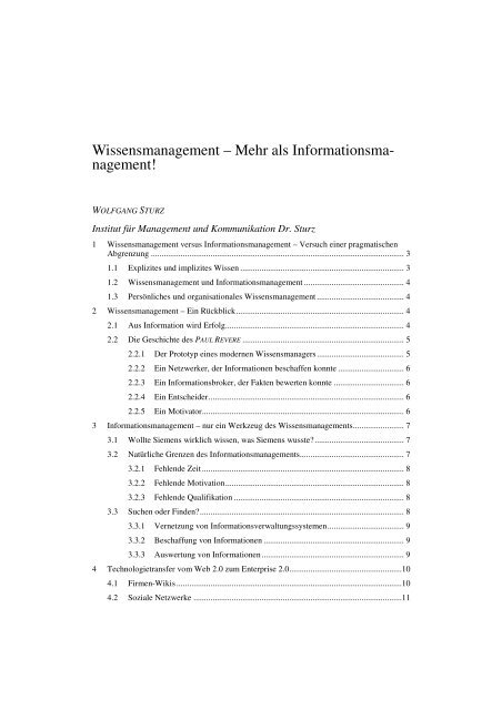 Wissensmanagement -Mehr als Informationsmanagement