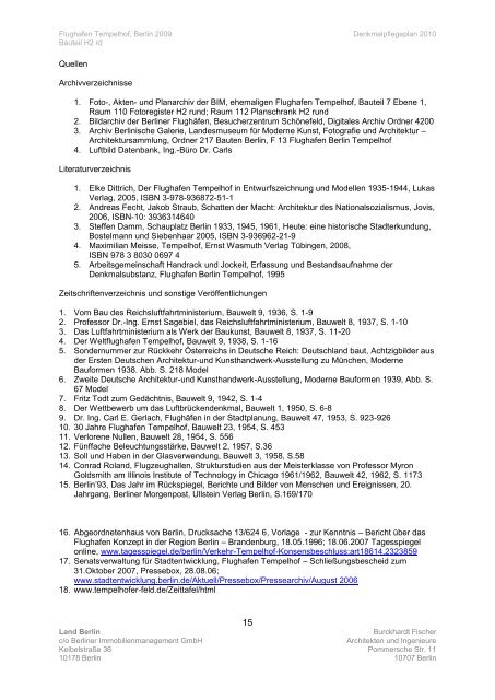 THF Flughafen Tempelhof - Denkmalpflegerische Dokumentation 2009 - BIM - Burckhardt Fischer