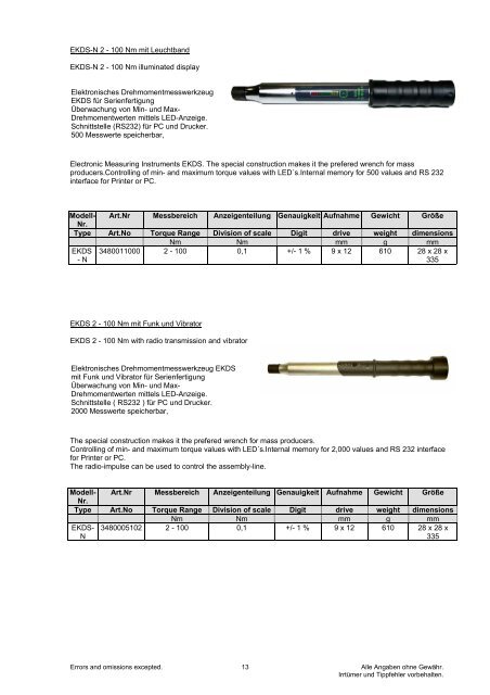 Elektronische Drehmomentschlüssel Electronic torque wrenches ...