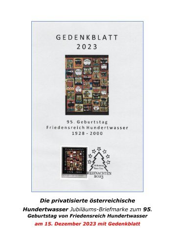 Die  Jubiläums-Briefmarke zum 95. Geburtstag von Hundertwasser