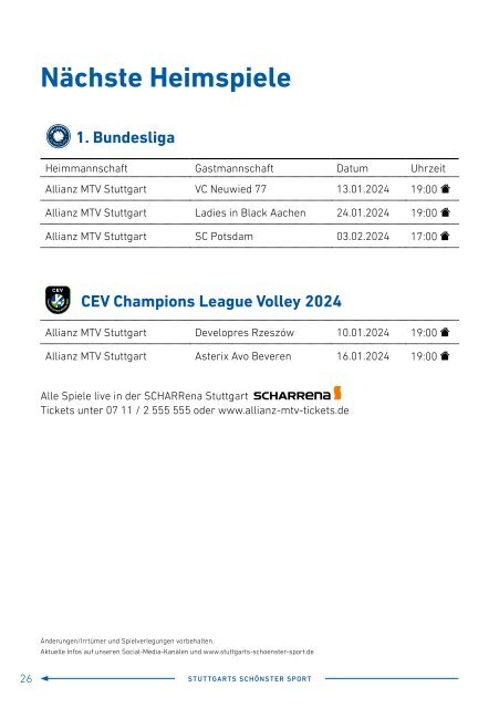 Spieltagsheft Allianz MTV Stuttgart vs. VfB Suhl LOTTO Thüringen
