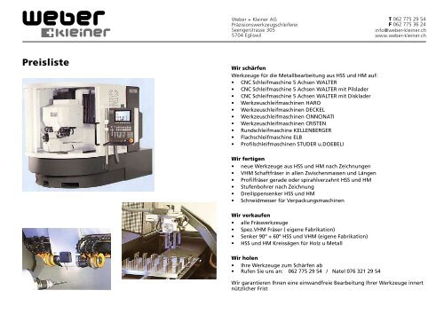 Preisliste (pdf) - Weber + Kleiner AG
