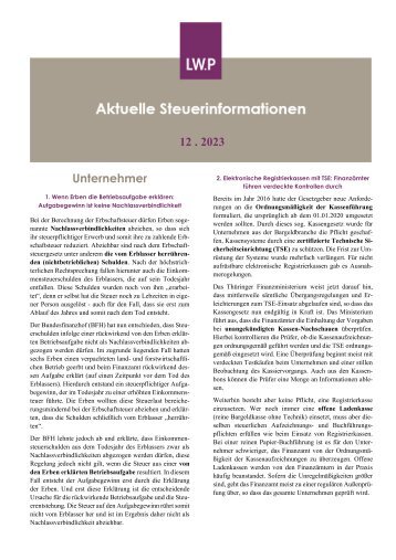 Aktuelle Steuerinformationen Dezember 2023