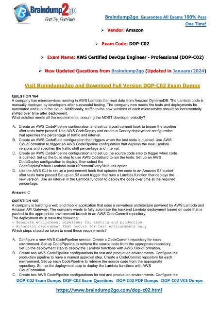 [January-2024]New Braindump2go DOP-C02 PDF and DOP-C02 VCE Dumps(164-191)