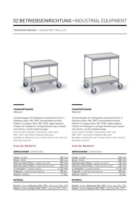 Wachter Transportgeräte für Gastronomie und Betriebe