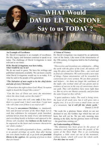 What Would David Livingstone Say to us Today (Tract)
