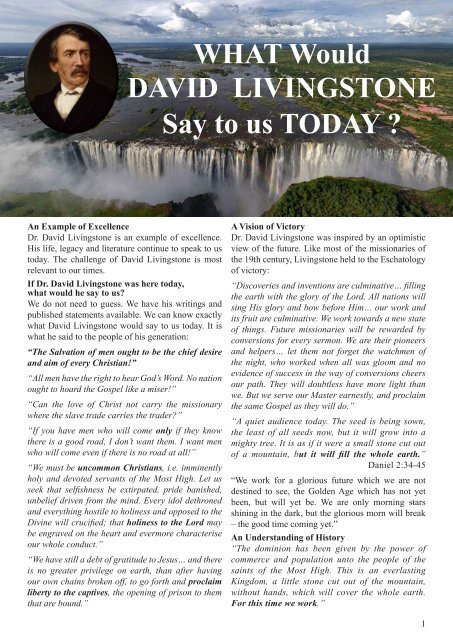 What Would David Livingstone Say to us Today (Tract)