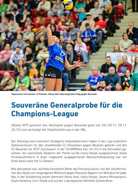 Spieltagsheft Allianz MTV Stuttgart vs. Asterix Avo Beveren Champions League 16.01.2024