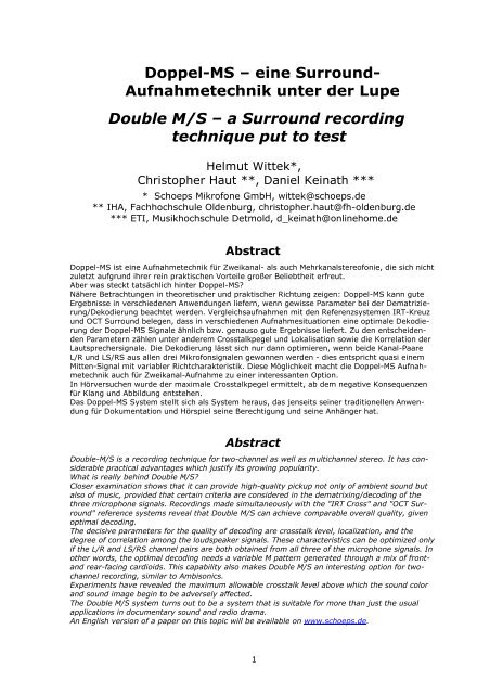 Doppel-MS – eine Surround- Aufnahmetechnik ... - Hauptmikrofon.de