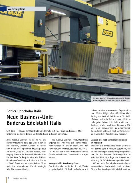 Neue Business-Unit: Buderus Edelstahl Italia
