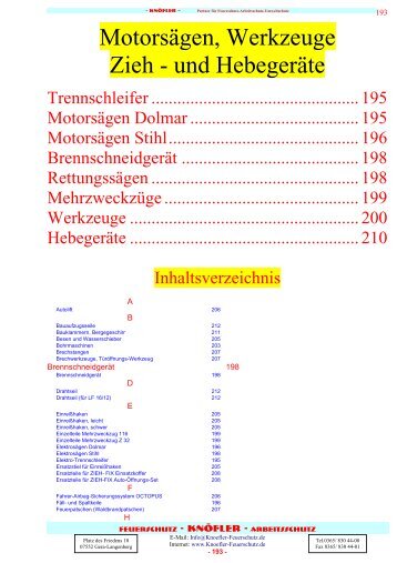 Motorsägen, Werkzeuge Zieh - Knöfler - Feuerschutz