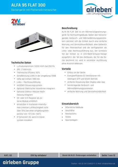 2vv by airleben - ALFA 95 FLAT 300 Technisches Datenblatt