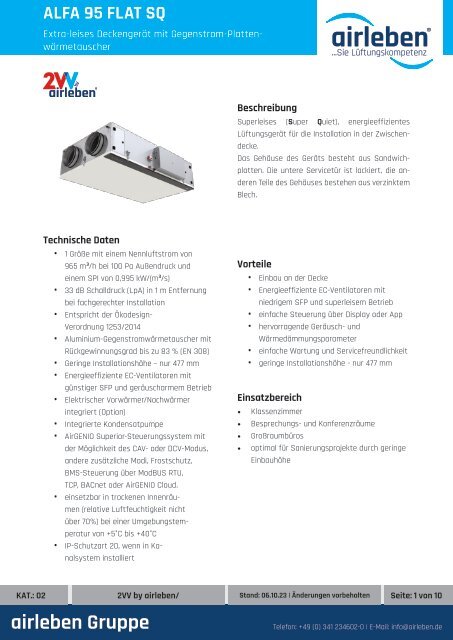 2vv by airleben - ALFA 95 FLAT SQ Technisches Datenblatt