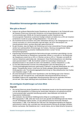 Dissektion hirnversorgender supraaortaler Arterien - Österreichische ...