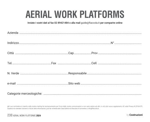 Construction Machinery Database - Aerial Work Platforms 2024